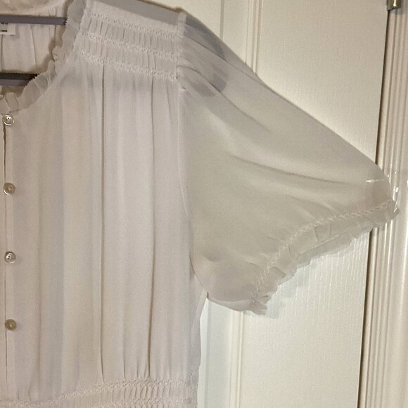 Wilfred Daughter Dress Women's Puff-Sleeves Button-Front Midi Smocking Ruffles - Picture 3 of 15